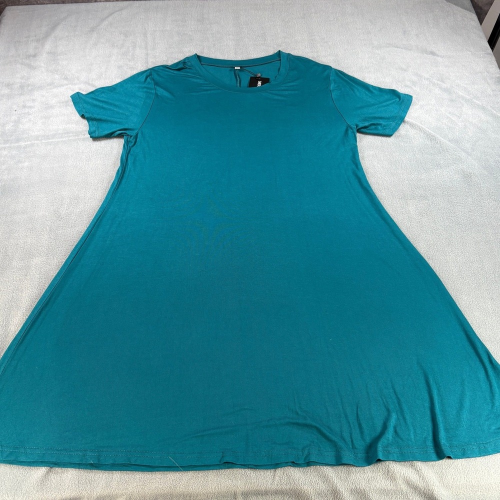 Molerani Womens XL Teal Blue Short Sleeve A-Line T-Shirt Dress Crew Neck Stretch